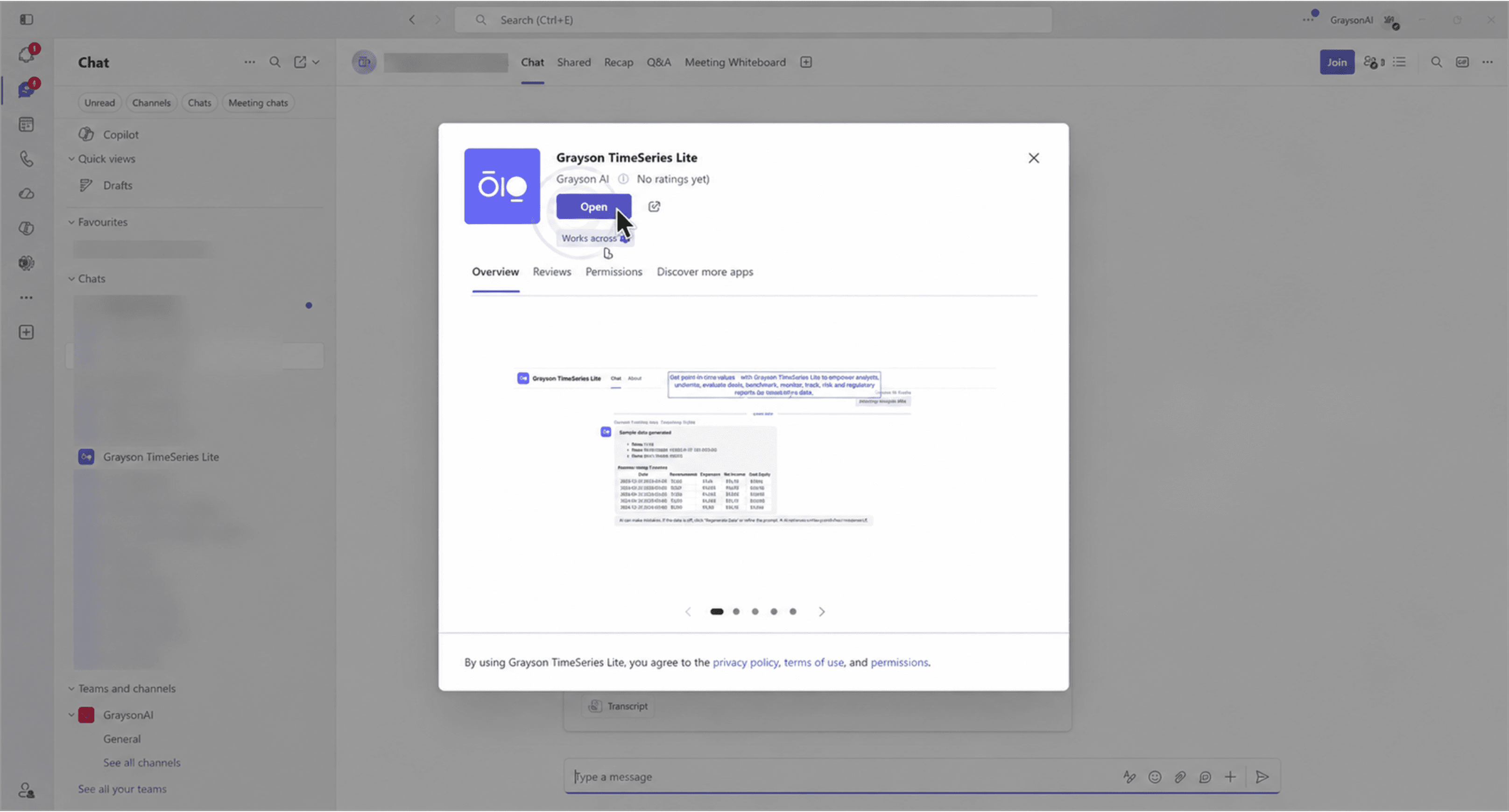 Redirect screen taking you to Grayson TimeSeries Lite