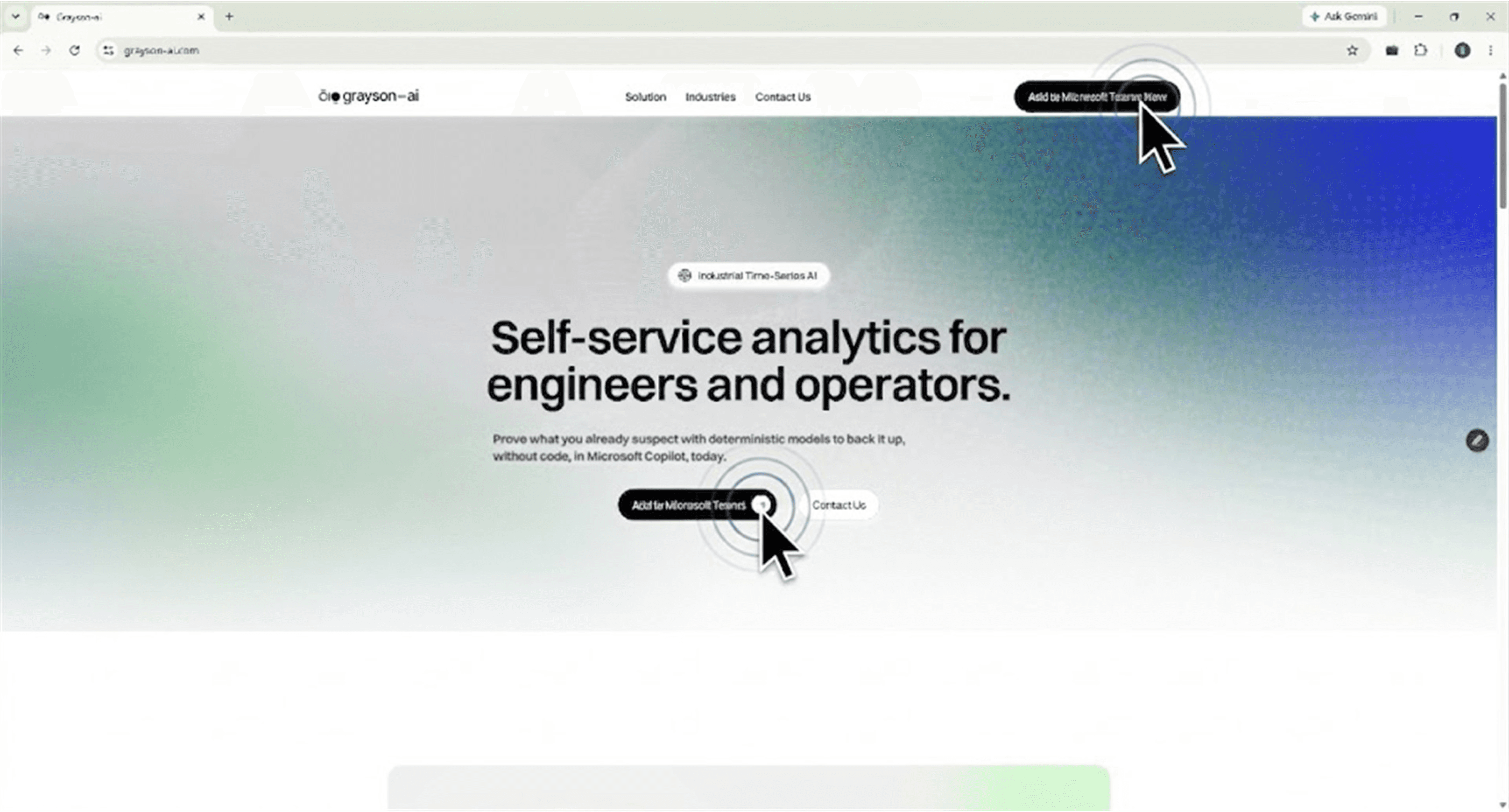 Grayson AI homepage with Add to Microsoft Teams highlighted