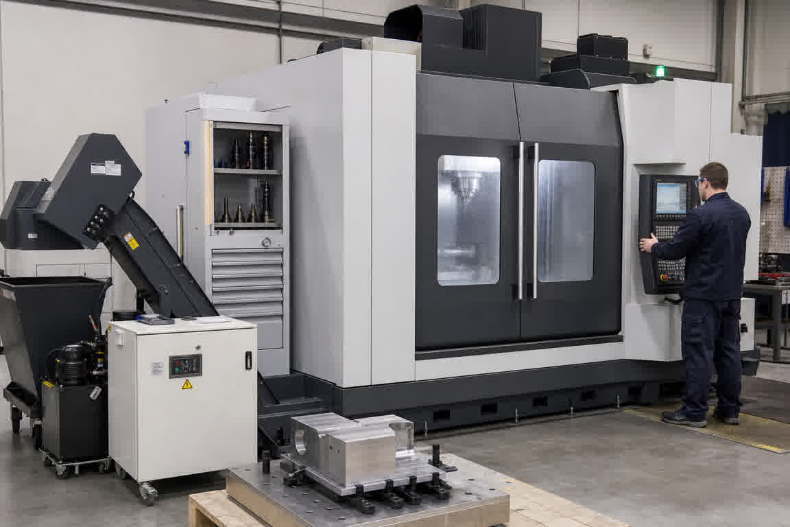 Guarded five-axis aerospace CNC machining cell