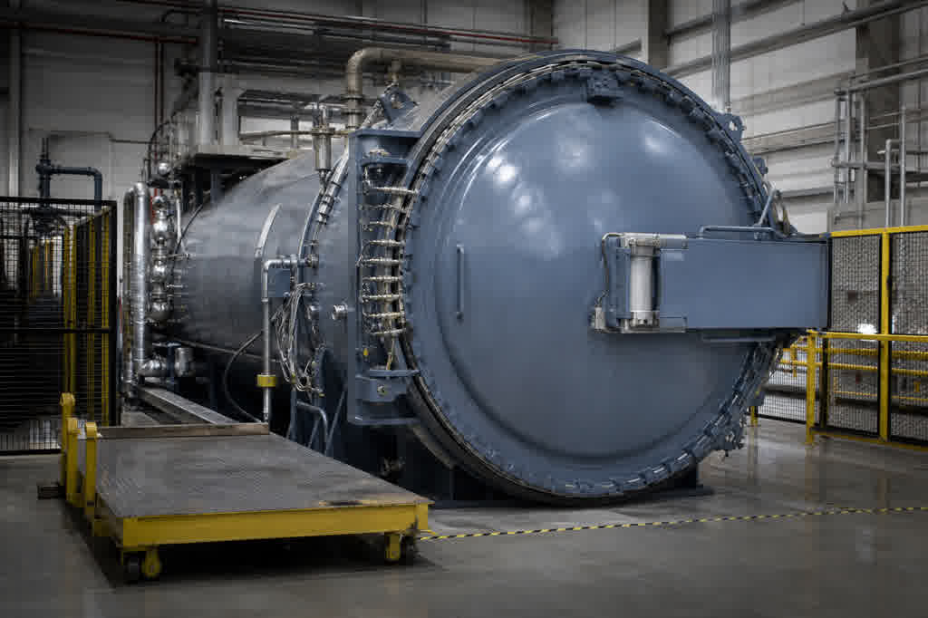 Closed aerospace composites autoclave with pressure and vacuum connections