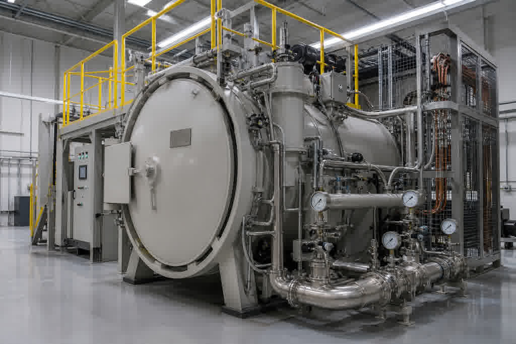 Vacuum heat-treatment furnace with closed chamber and service platform