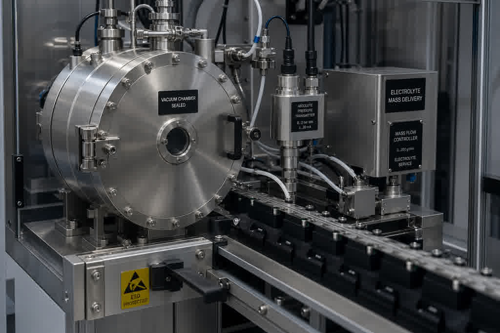 Enclosed battery electrolyte-fill vacuum station