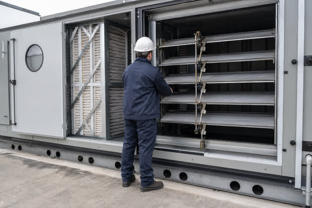 Commercial air-handling unit mixing section with outdoor-air and return-air dampers