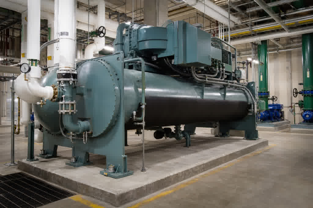 Water-cooled centrifugal chiller in a commercial central plant
