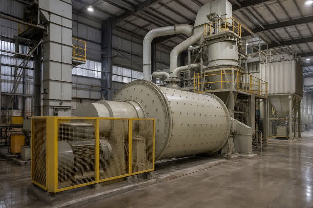 Cement finish-grinding hall with closed-circuit ball mill and separator