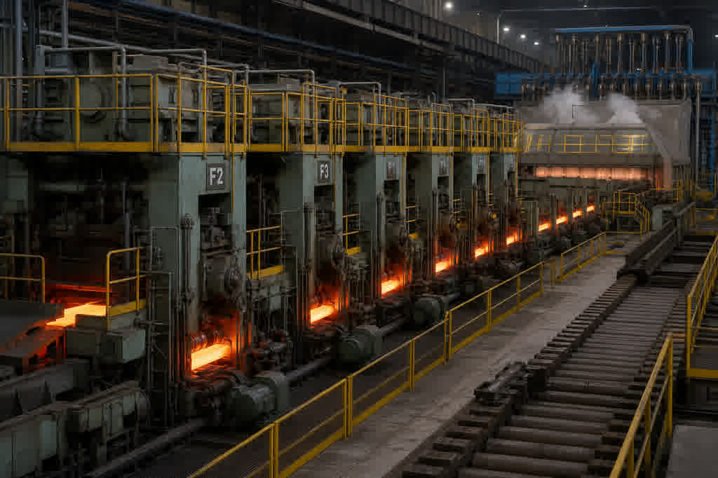 Hot strip rolling mill in a metals mill