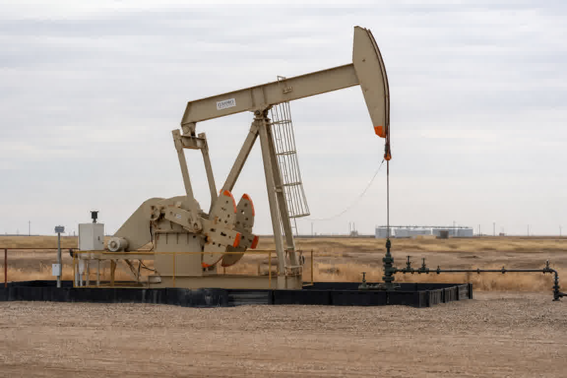 Pumpjack wellhead at an oil production site