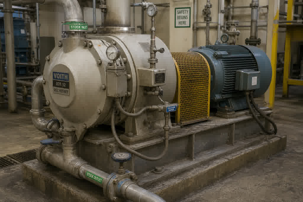 Disc refiner in a pulp mill