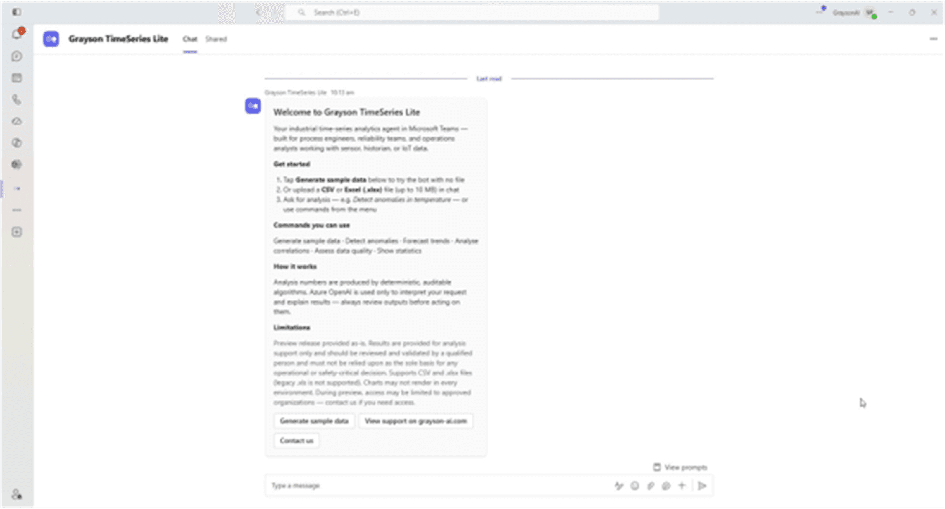 Open or Add Grayson TimeSeries Lite in Teams