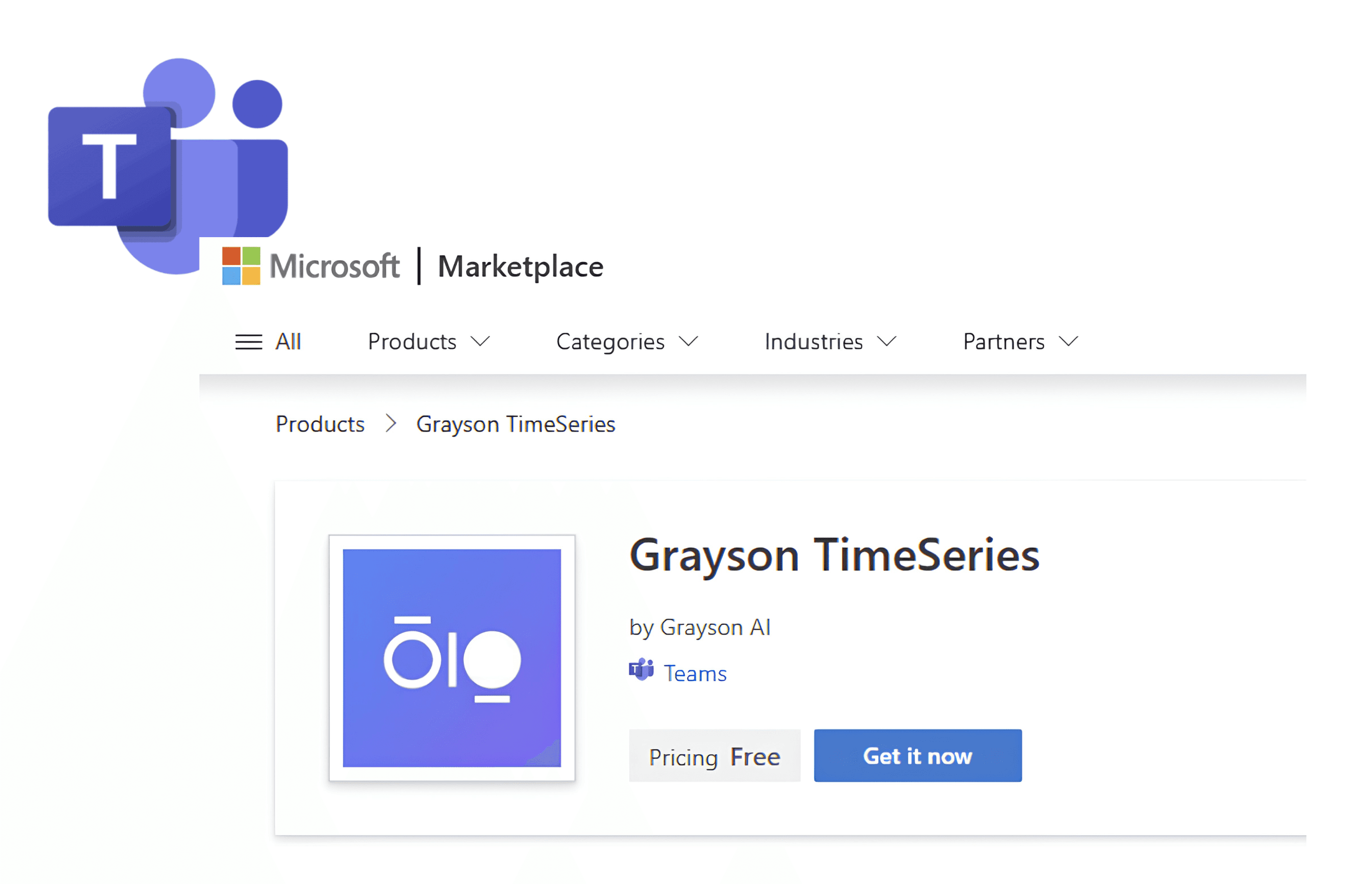 Grayson TimeSeries listing on Microsoft Marketplace for Microsoft Teams
