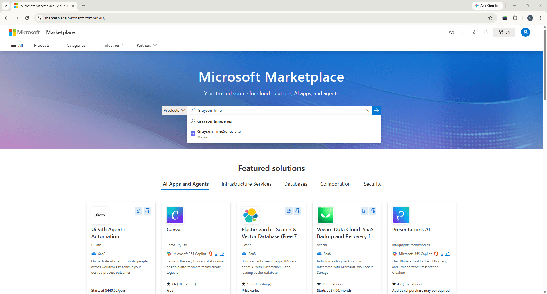 Searching Grayson in the Microsoft Marketplace