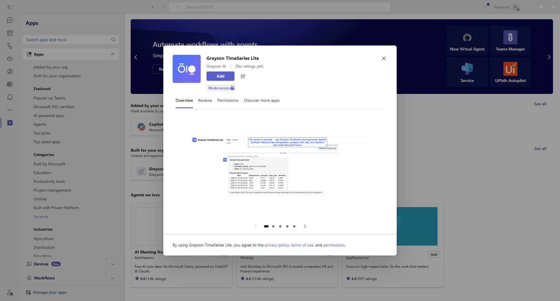 Grayson TimeSeries Lite listing Add dialog